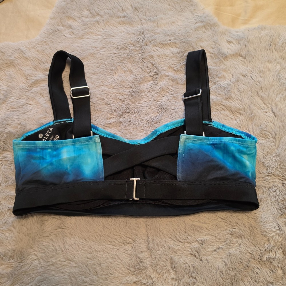 Athleta Tie Dye Ombre Blue Black Sports Bra Bikini Top 34 D/DD - Picture 4 of 6